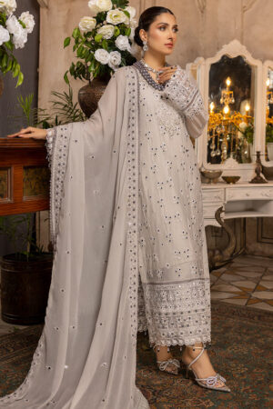Cloud Gray - Embroidered Chiffon Unstitched 3Pc Suit