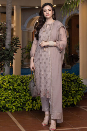 Rosy Brown - Embroidered Chiffon Unstitched 3Pc Suit