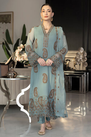 Wild Blue - Embroidered Chiffon Unstitched 3Pc Suit