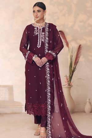 Cherry Mist - Embroidered chiffon 3pc suit