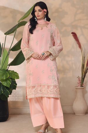 Peach Petal - Embroidered chiffon 3pc suit
